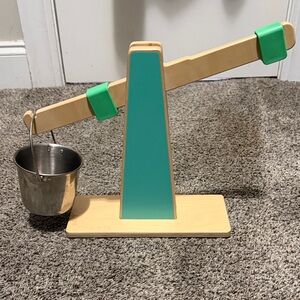Wooden Balance Scale Toy with Green Accents